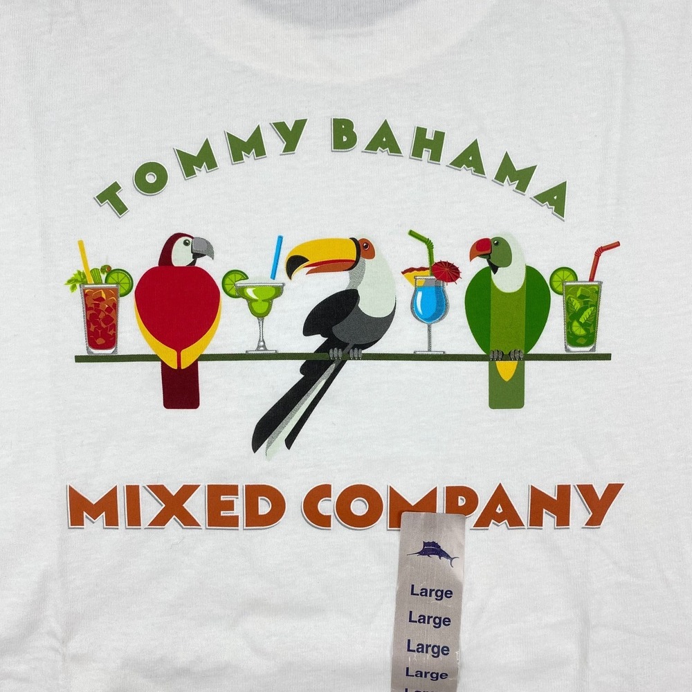 Tommy Bahama Mens T shirt Large 100% Cotton Mixed Company toucan drinking NWT